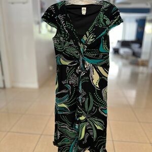 Signature by Sangria Blue and Green Flutter Sleeve Sheath Dress